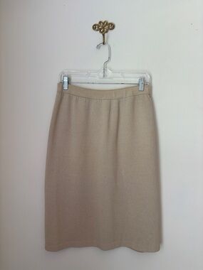 St John Cream Wool Blend Santana Knit Pencil Skirt Sz 12 FLAW